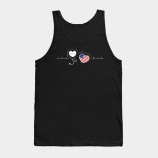 American Nurse 4th Of July USA Flag Map Patriotic RN Nursing Tank Top